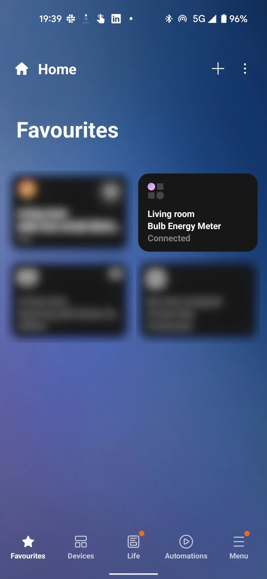 SmartThings Home Screen Showing Bulb Energy Meter