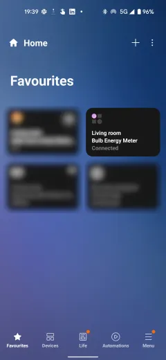 SmartThings Home Screen Showing Bulb Energy Meter