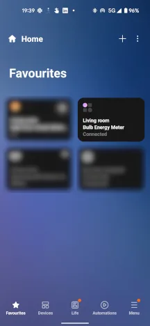 SmartThings Home Screen Showing Bulb Energy Meter